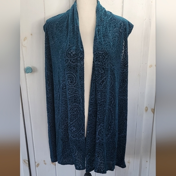 Susan Graver Burnout Velvet Teal Paisley Vest - Picture 1 of 9